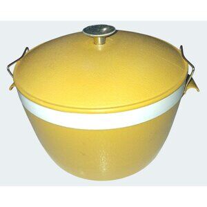 Vintage Sunfrost Therm-O-Ware Yellow Insulated Ice Bucket With Lid Handles White
